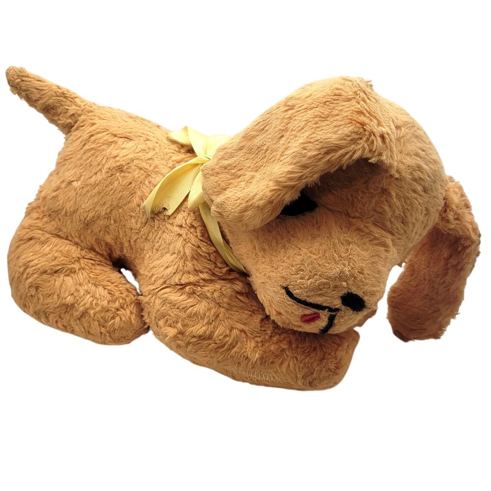 Vintage Sleeping Dog Puppy Stuffed Animal Plush Toy Collectible Yellow Ribbon